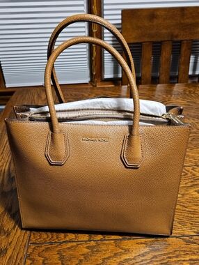 Michael Kors Leather Tote in Cognac Brown with Dual Top Handles